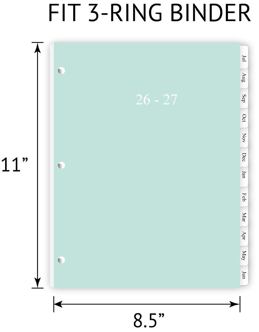 newestor 2026-2027 Weekly Planner Refills for 3-Ring Binder with Monthly Tabs, Jul 2026 - Jun 2027, 8-1/2" x 11", Folio Size 5 / Monarch