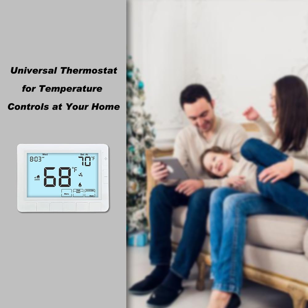 Programmable Auto Changeover Thermostat for House, Conventional Single-Stage Systems,1 Heat/1 Cool, Extra Large Display, Smart Auto Switching, White Backlight
