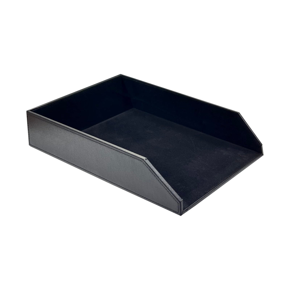 UnionBasic Stackable Document Paper Letter Tray, Faux Leather Desktop File Sorter Organizer Tray, Black