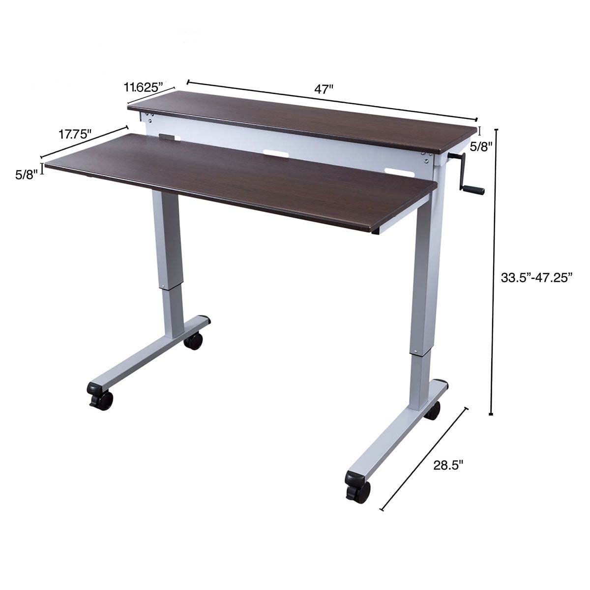 S STAND UP DESK STORE Crank Adjustable Tier Standing Desk with Heavy Duty Steel Frame (Silver Frame/Dark Walnut Top, 48in Wide)