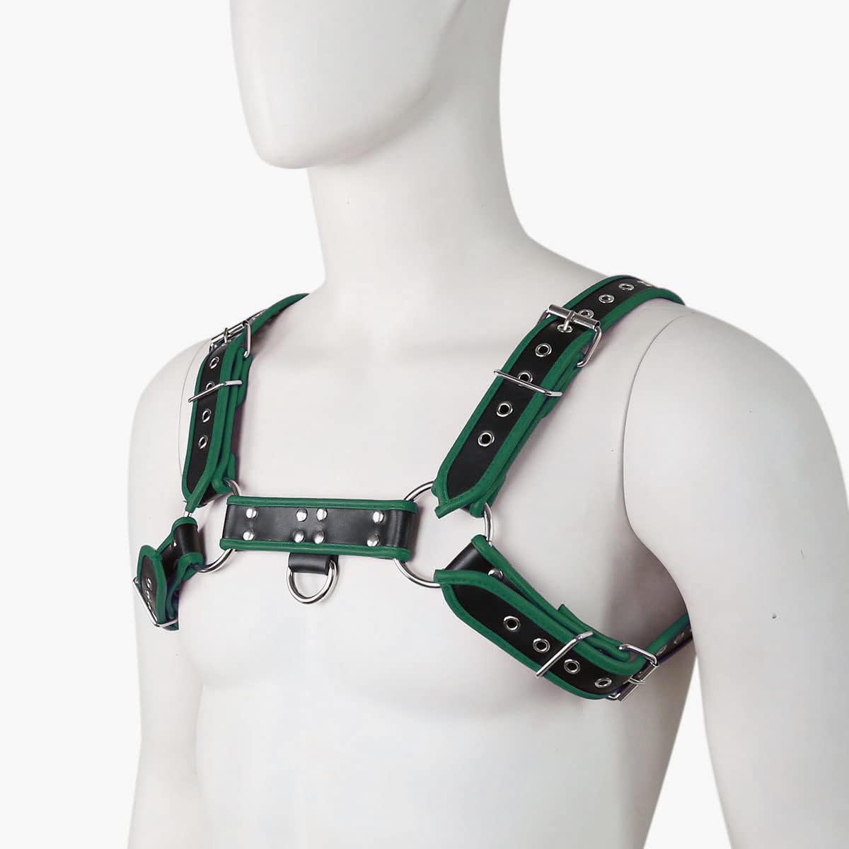 Punk PU Leather Harness for Man Adjustable Leather Harness Body Chest Half Harness Punk Belt Clubwear Costume (Green)