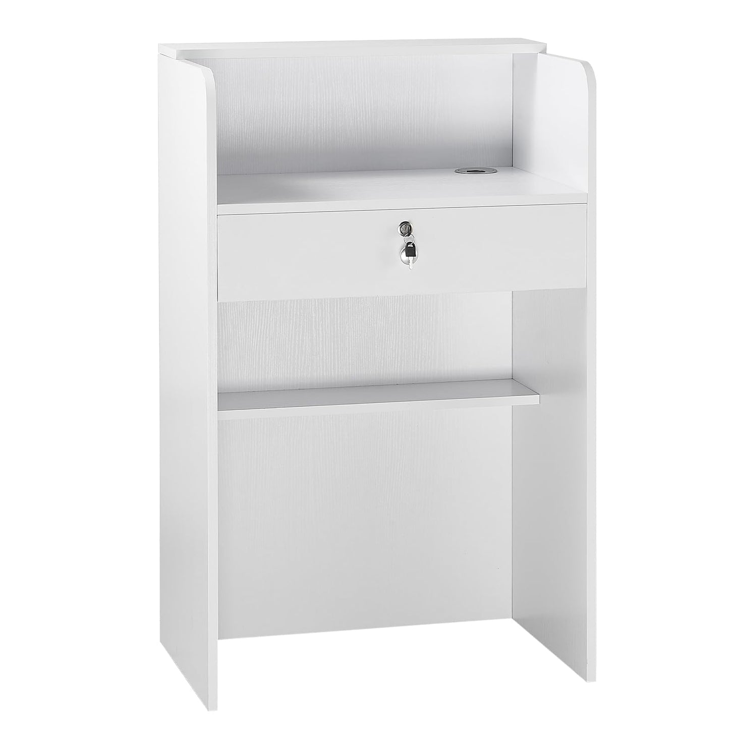 VEVOR Reception Desk, 23.6 inch Rectangular Front Counter Table, Modern Office Reception Desk with Drawer, Small Minimalist Retail Counter Table for Checkout, Lobby, Beauty Salon and Office, White