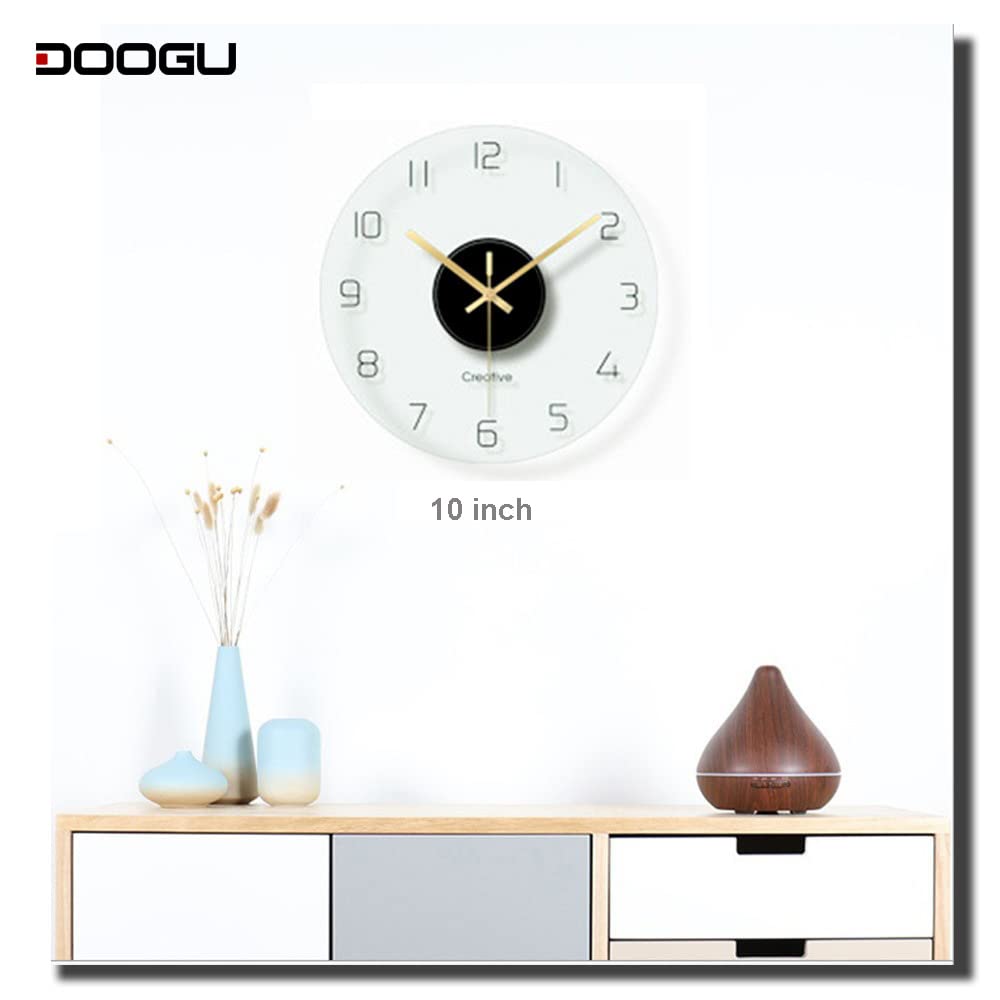 DooGu Round Tempered Glass Wall Clock,Silent Non-Ticking Clock, Living Room Bedroom Office Transparent Decorative Clock, 12 Inch, Easy to Read (12Inch, Black)