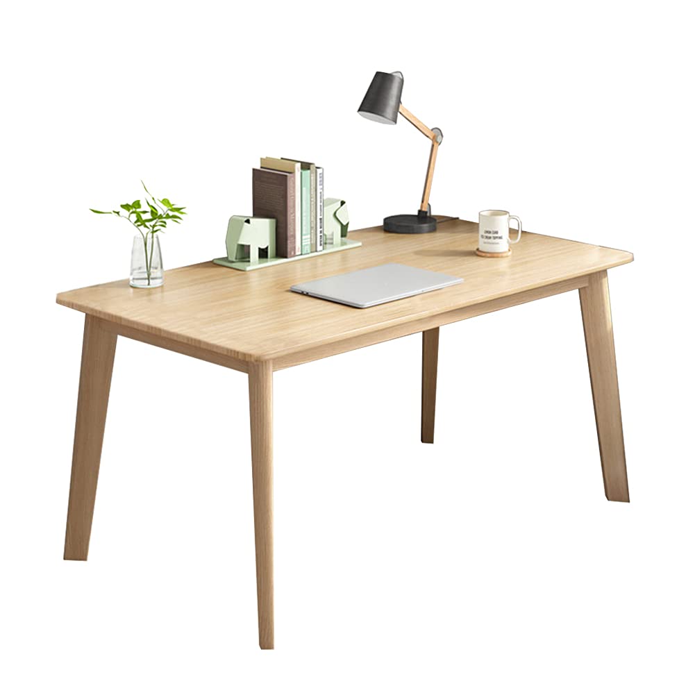 IOTXY Simple Wooden Writing Desk - Modern Minimalist Style PC Laptop Computer Workbench with Solid Wood Legs, 47" W Home Office Work Table for TV Stand Music Video Live Broadcast Workstation, Oak