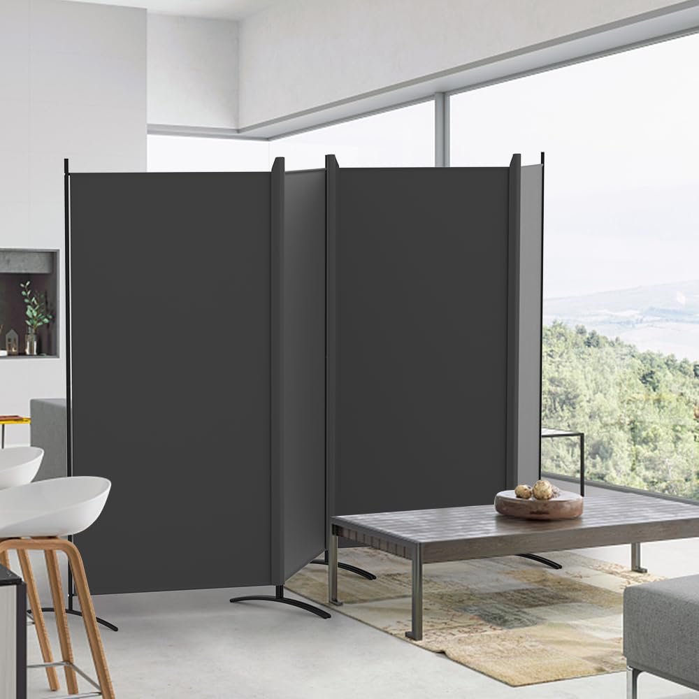 Kokorona 4 Panel Room Divider, 6FT Tall Folding Privacy Screen Wall Dividers, Portable Privacy Screen Freestanding Room Divider for Room Separation, Included - Cover Strips, Grey, 136''W x 71''H