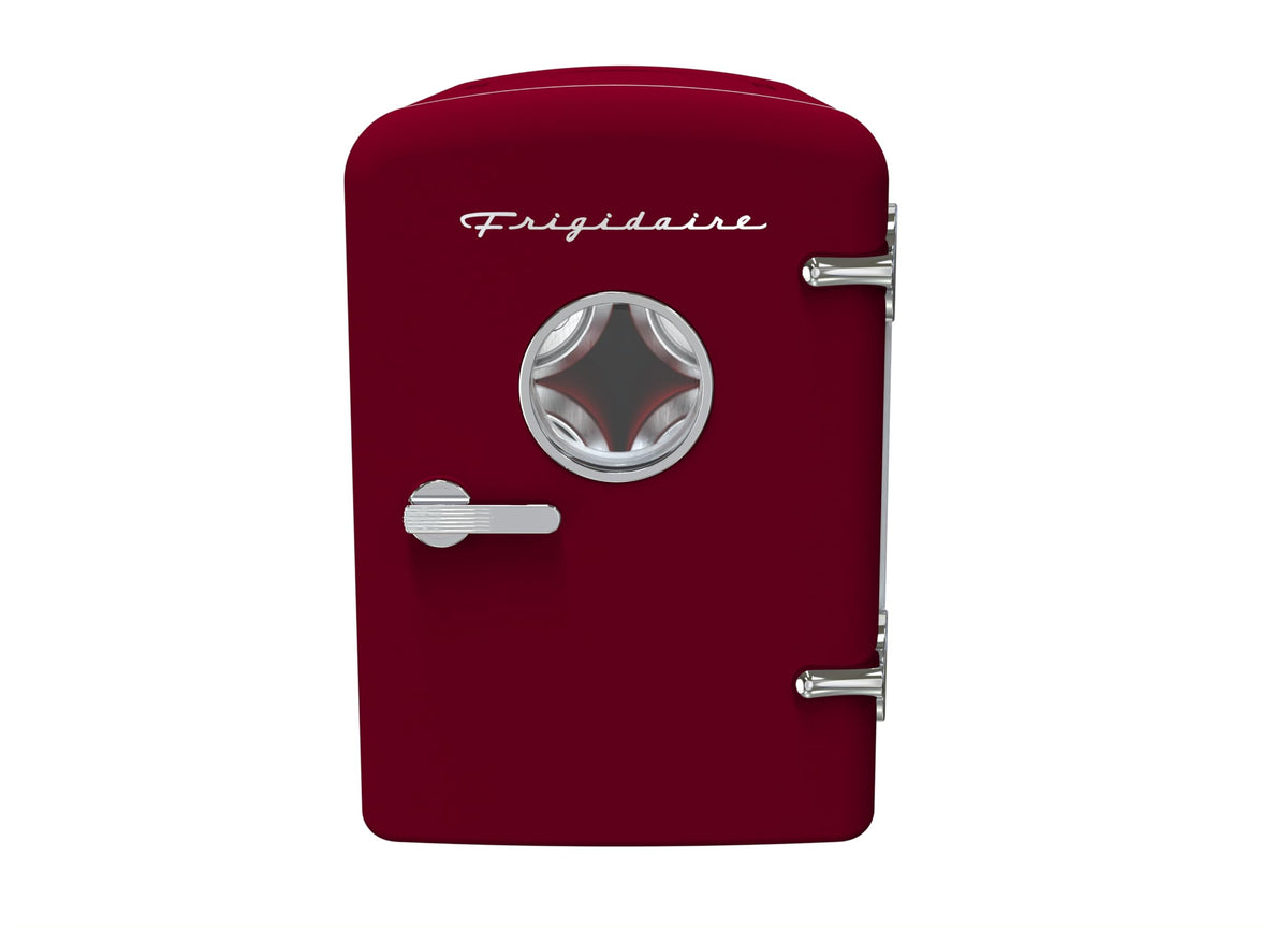 Frigidaire Retro 9-Can Mini Personal Fridge Portable Cooler for Car, Office, Bedroom, Dorm Room, or Cabin, 11.8" D x 7.1" W x 10.1" H, Red