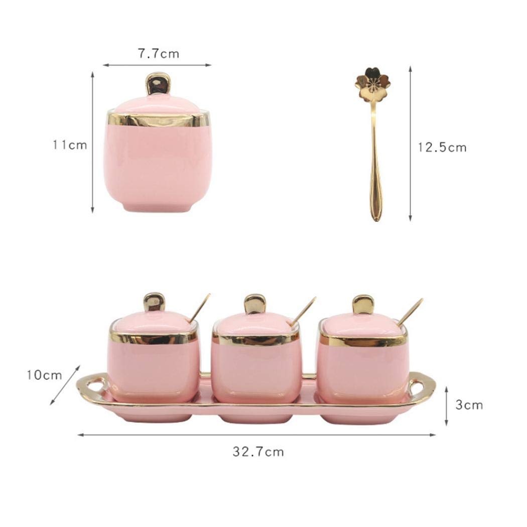 Set of 3 Porcelain Condiment Jar Spice Container with Lids, Ceramic Sugar Bowls Condiment Pots Spice Jars Seasoning Box Set, Best Spice jar for Your Home, Kitchen, Counter (White suit)