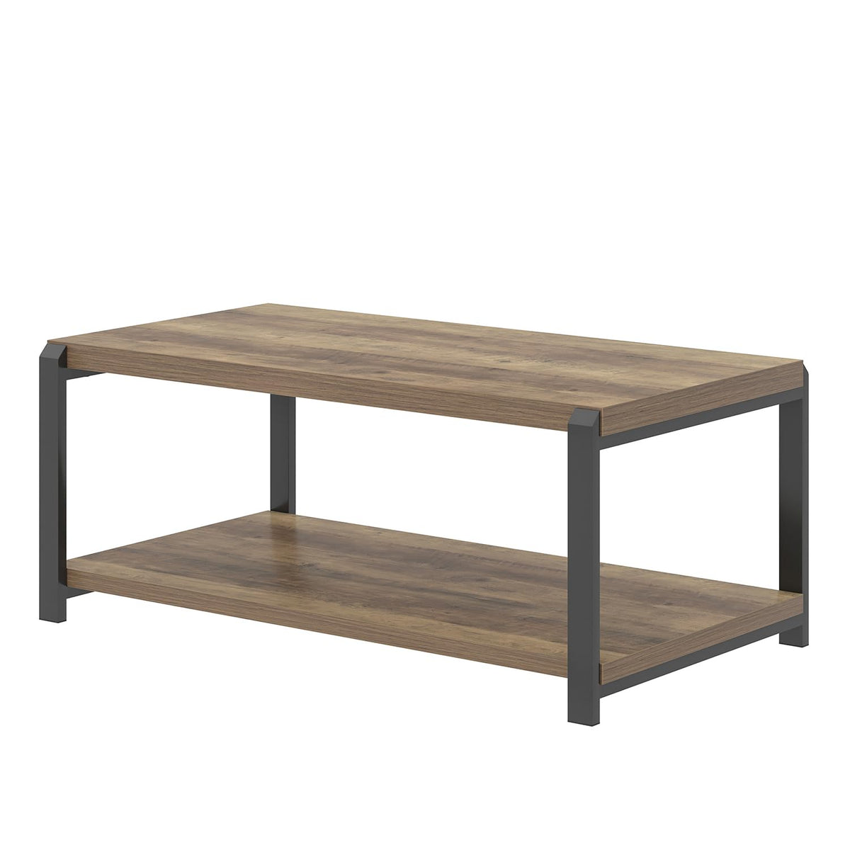 EXCEFUR Modern Coffee Table, Rustic Wood and Metal Center Table for Living Room, Industrial Rectangle Cocktail Tea Table with Storage, Oak