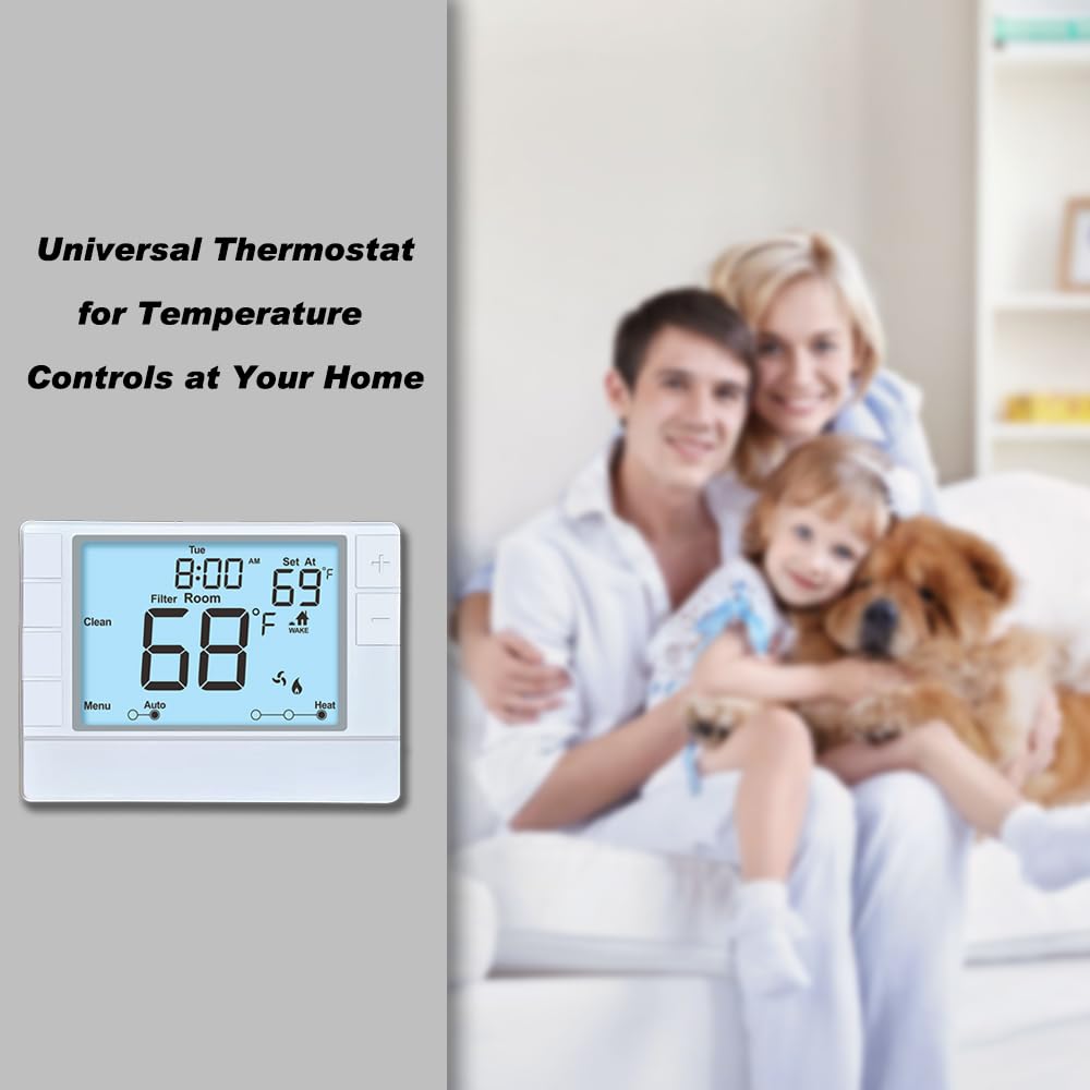 Programmable Thermostat, Thermostat for Home HVAC Systems,Multi-Stage, 2 Heat/2 Cool, White Backlight