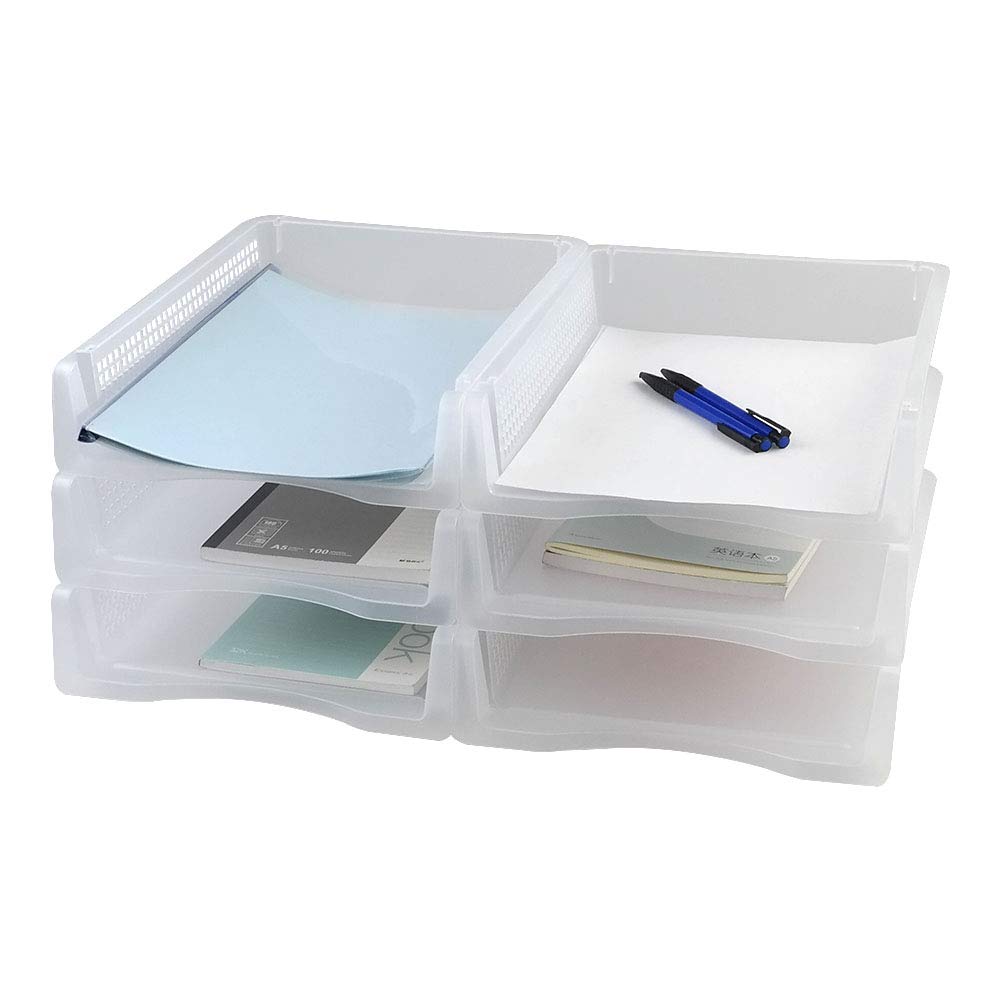 Nesmilers 6 Packs Stackable A4 Paper Tray, Clear, Plastic Desk Letter Tray