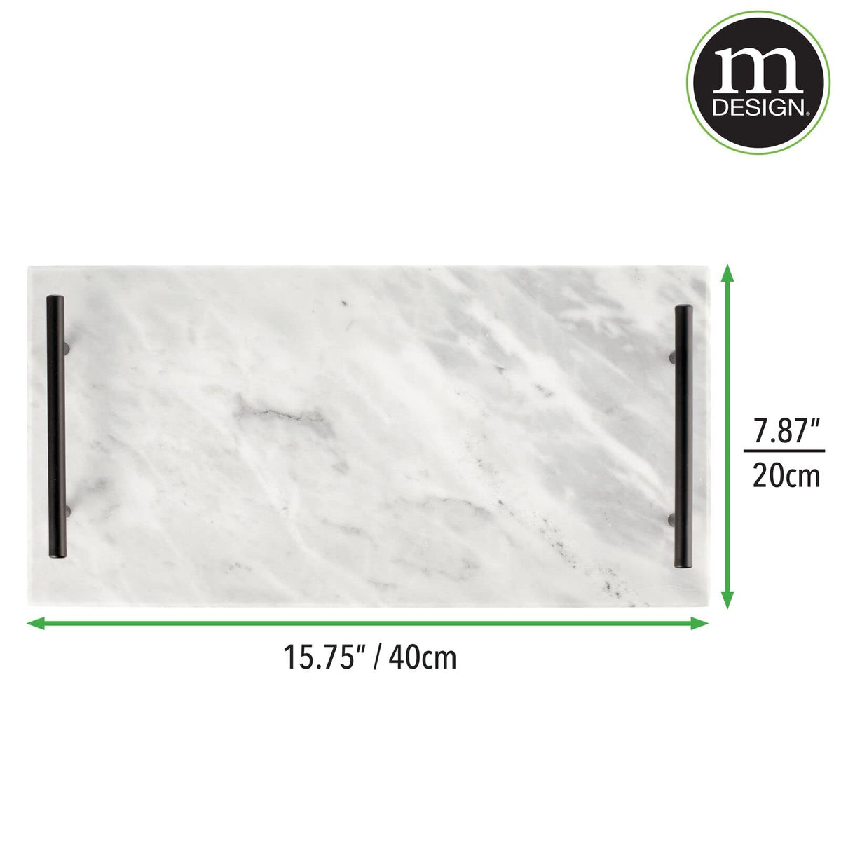 mDesign Thin Marble Pastry Board, Cutting Slab Kitchen Serving Tray with Deco Handles for Baking, Chopping, and Rolling - Serve Bread, Candy, Chocolate, Cheese, and Appetizers - Marble/Black