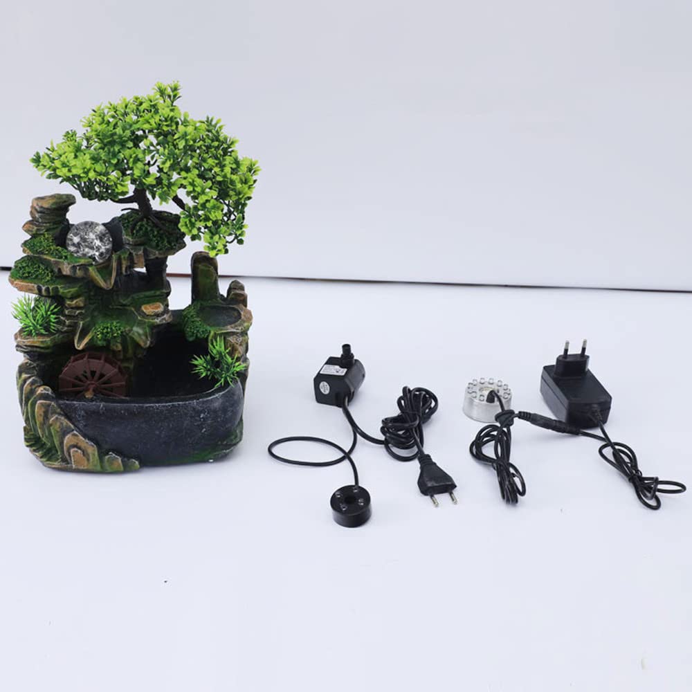 Xshelley Indoor Tabletop Fountains , Rockery, Water,Fisherman, Plants, Desktop Fountain, atomizing humidifier Fountain, Home Office Desktop Decorations, Automatic Pump with Power Switch
