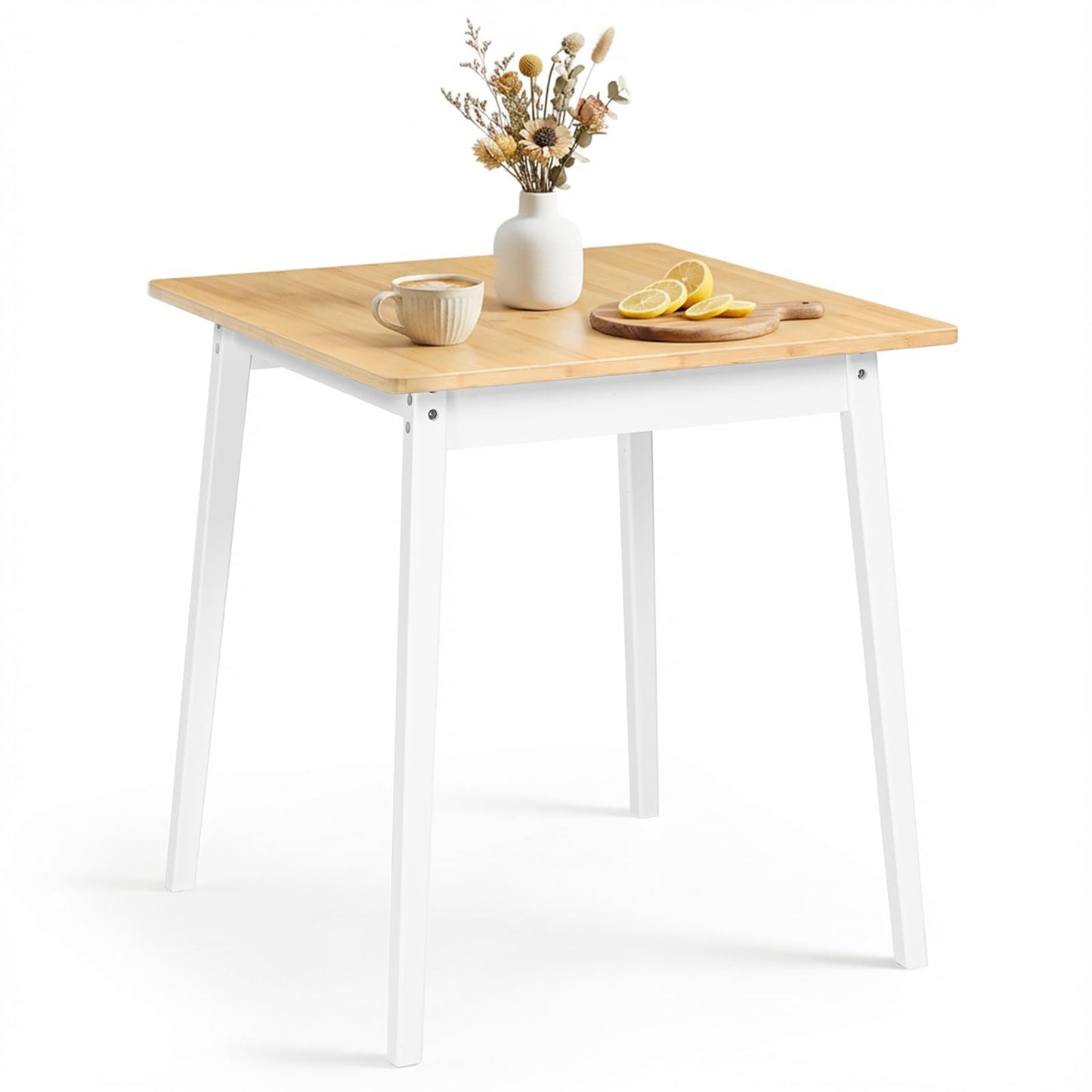 HOOBRO Bamboo Dining Table, Square Dining Table for 2, 27.6" Kitchen Table for Small Space, Writing Table, Easy to Assemble, for Dining Room, Living Room, Office, Kitchen, Natural and White YW70CZ01G1
