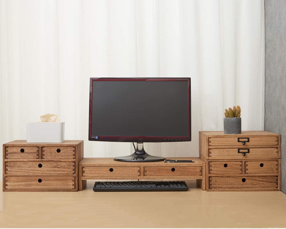 KIRIGEN Wood Desktop Storage Cabinet with 4 Drawers, 3-Tier Desk Organizer for Letter-Size Paper, Mail, Home Office Supplies, Makeup, Crafts, Desk or Countertop, Fully Assembled, Brown WJG34-DBR