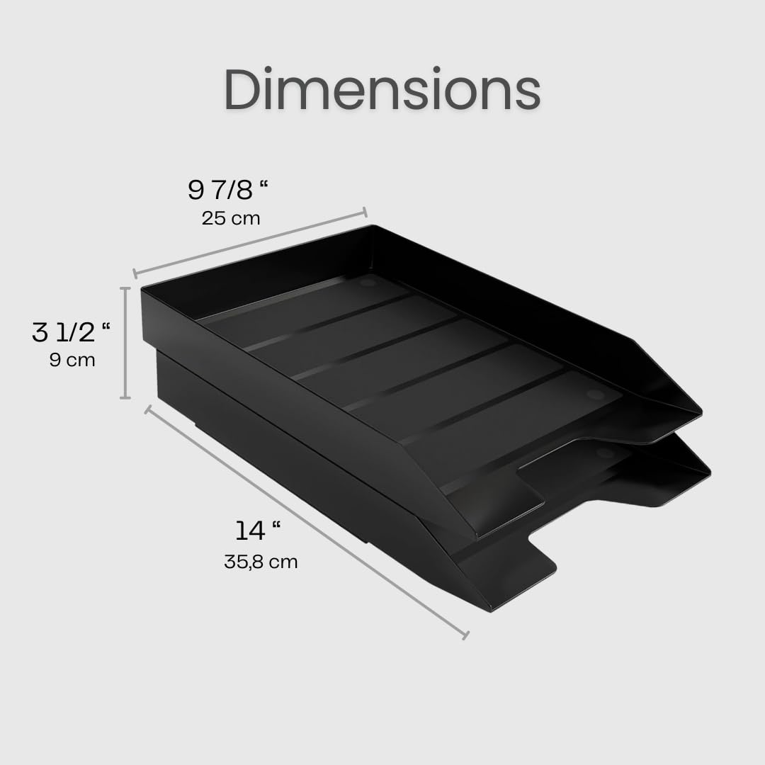 Acrimet 2 Tier Paper Organizer Letter Tray - Plastic Stackable Desk File Organizer, Front Load Paper Sorter Organizer for Letter/A4 Office File Folder Holder - Black