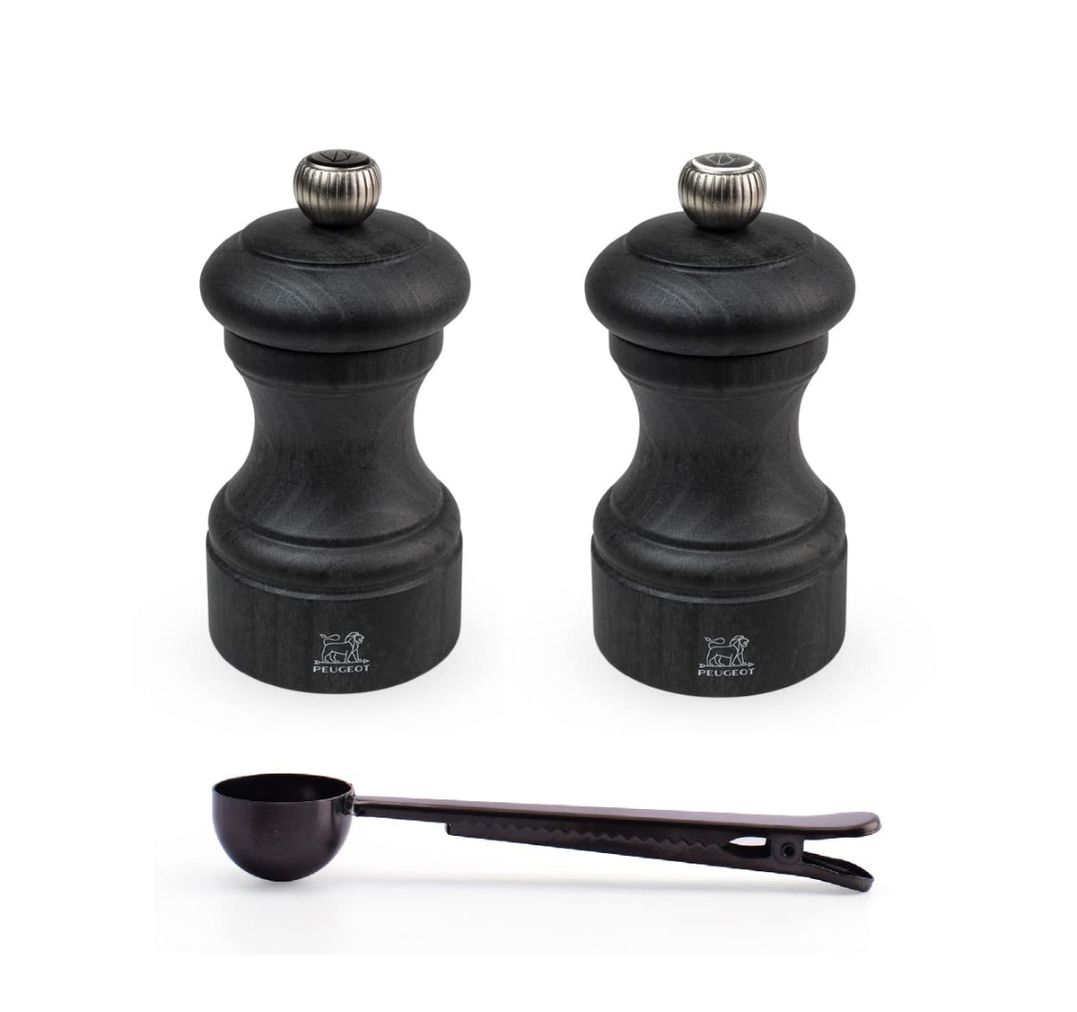 Peugeot - Bistro Manual Salt & Pepper Mill Gift Set - Classic Adjustable Grinder - Beechwood, With Stainless Steel Spice Scoop/Bag Clip (Salt & Pepper Mill Set)