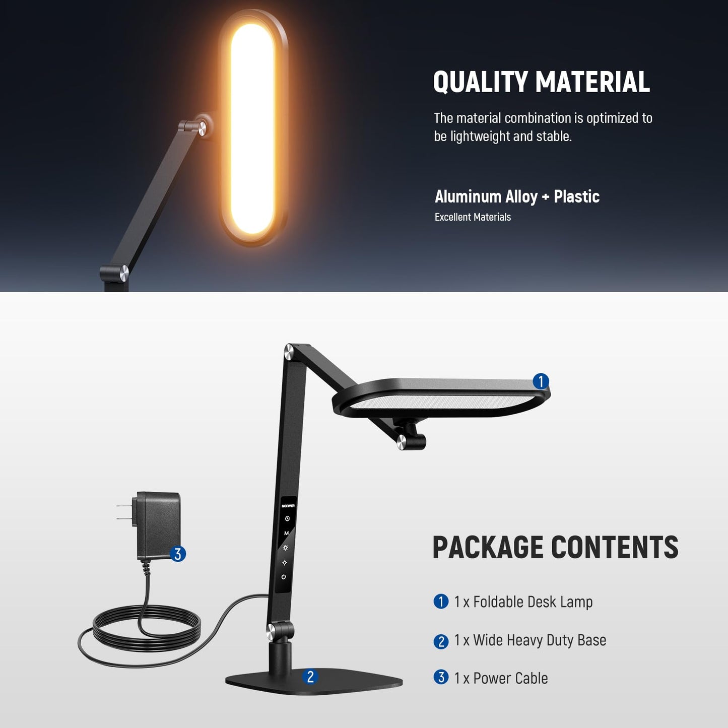 NEEWER Basics 16W Desktop LED Lamp for Home Office Video Conference Reading Lighting, Eye Caring Foldable Double Sided Dimmable Touch Ring Light with Desk Stand Memory Timer 5 Color Modes CRI95, FR16