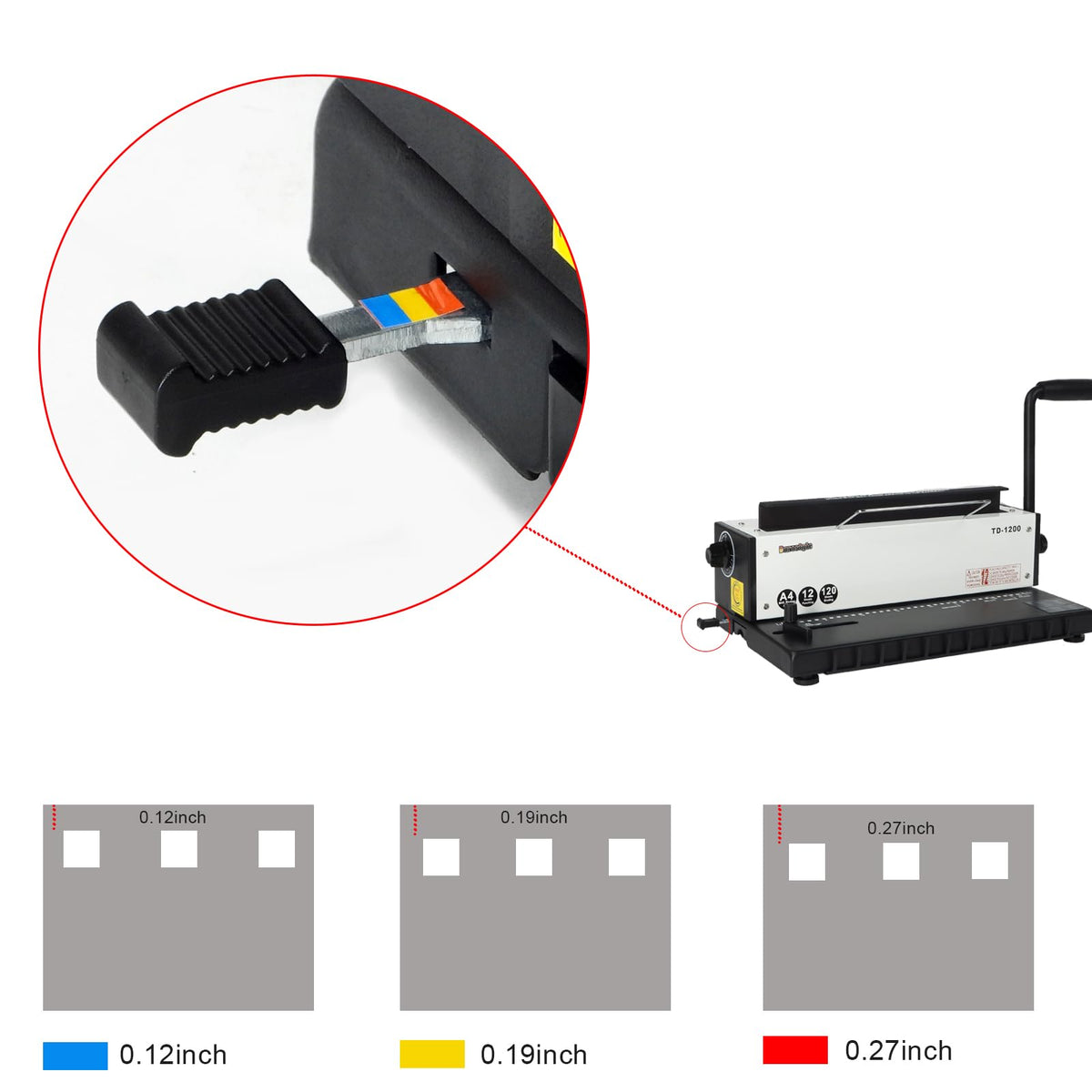 Burostyle TD-1200 Binding Machine, 3:1 Pitch Wire Binder, Punching 12 Sheets/Binding 120 Sheets with Sturdy Metal Construction