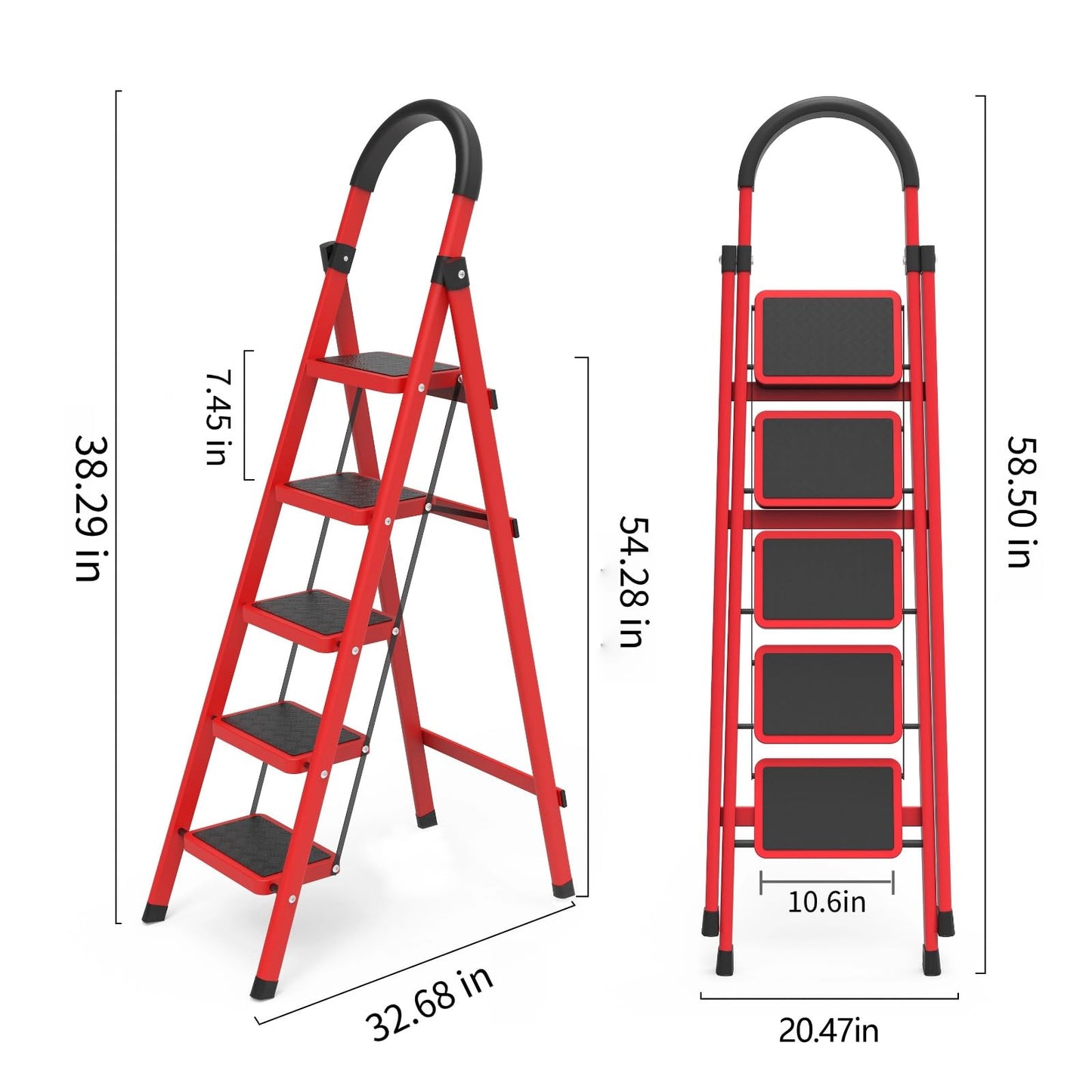 5 Step Folding Ladder, Portable and Compact, Anti-Slip Multi-Use Household Step Ladder for Home, Kitchen, Office, and Garage – Easy Storage, Sturdy and Durable