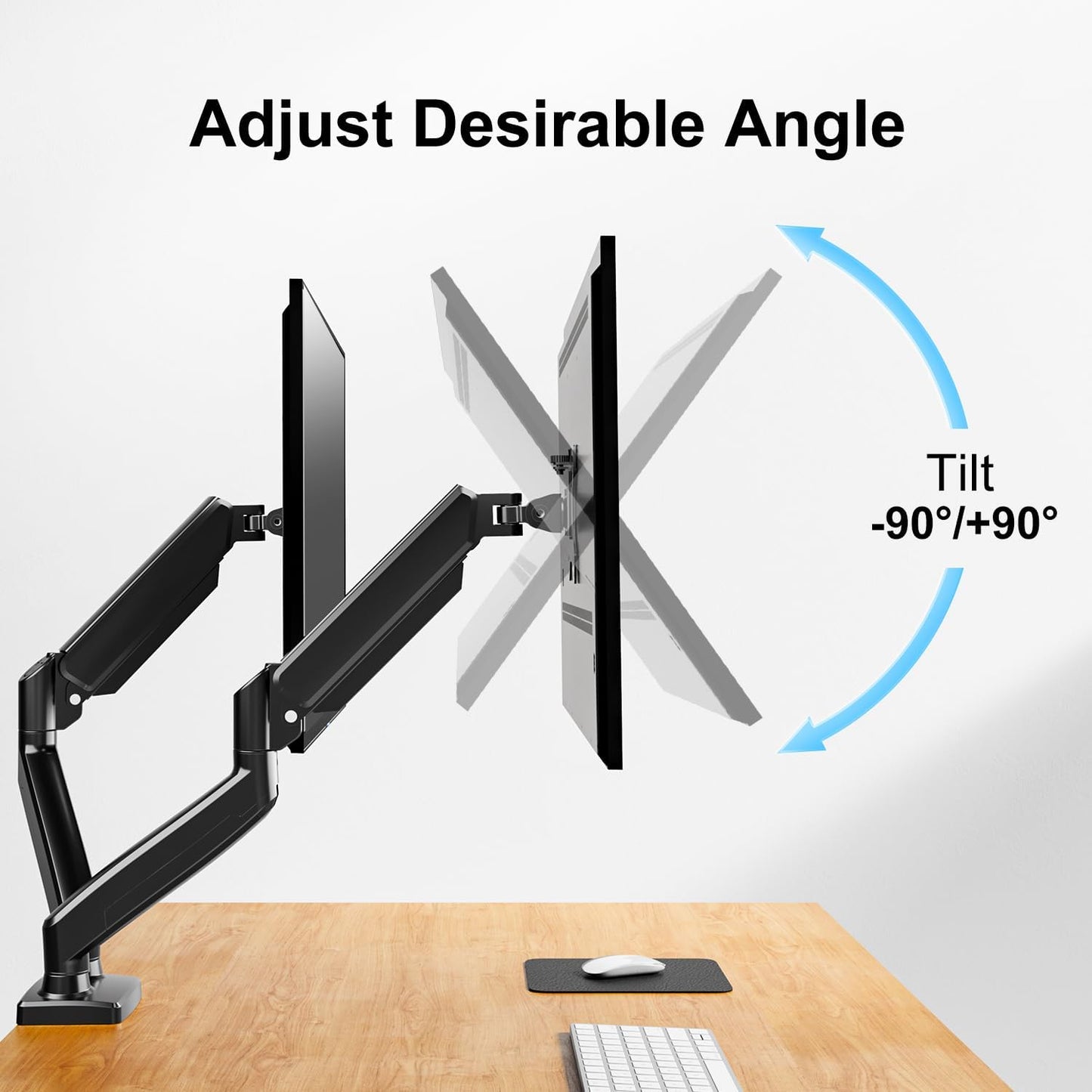 ErgoFocus Dual Monitor Mount Fits 13 to 32 Inch Computer Screen, Dual Monitor Arm Hold 4.4-19.8lbs Each, Full Motion Monitor Desk Mounts for 2 Monitors, Gas Spring Monitor Stand, VESA Mount