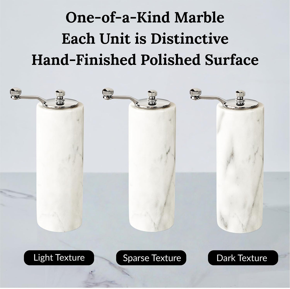 White Marble Salt and Pepper Shakers Adjustable Stone Grind Pepper Mill with Grey Veining and Stainless Steel,Rustic Salt and Pepper Set Holder Table Decor Marble Kitchen Supplies Modern Decor