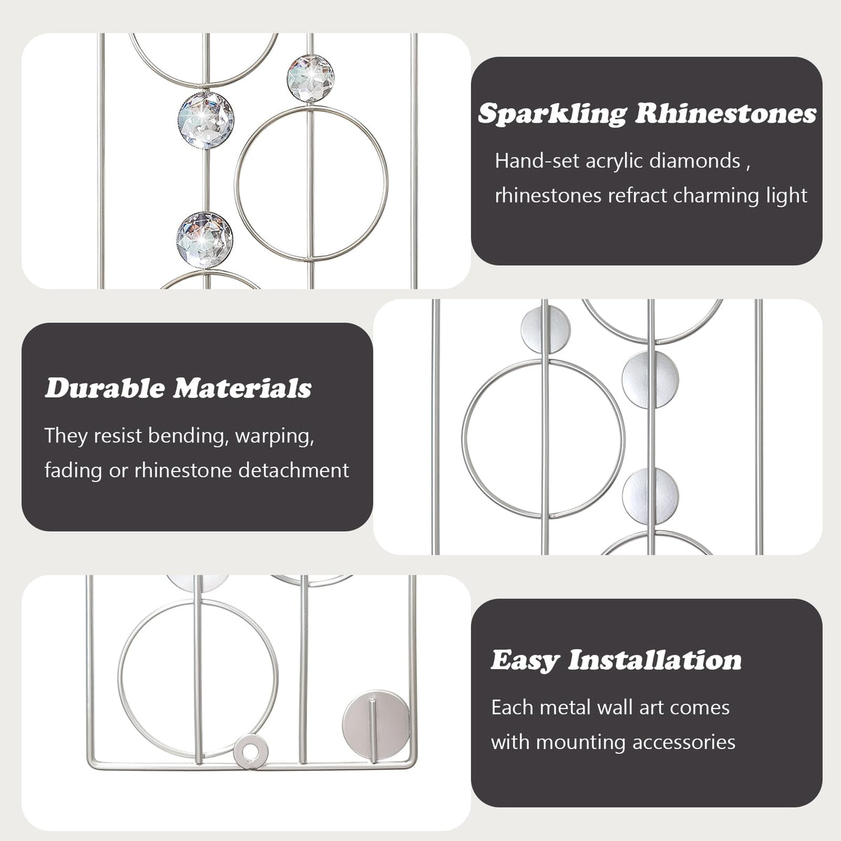 ZEXUIRU 2 Pack Bling Abstract Metal Wall Art Minimalist Line Jeweled Crystal Wall Decor Modern Geometric Rhinestone Hanging Wall Sculpture for Living Room Bedroom Bathroom Office