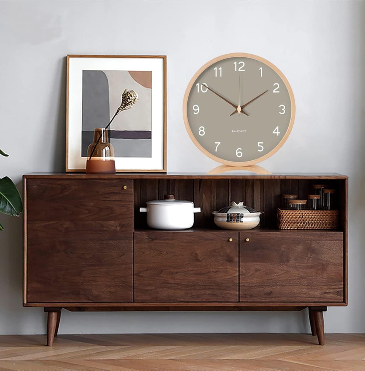 Maxspace Table Clock - 8 Inch Silent Non-Ticking Wooden Timepiece Desk Clock Perfect for Living Room Office Bedroom Decor(Grey)
