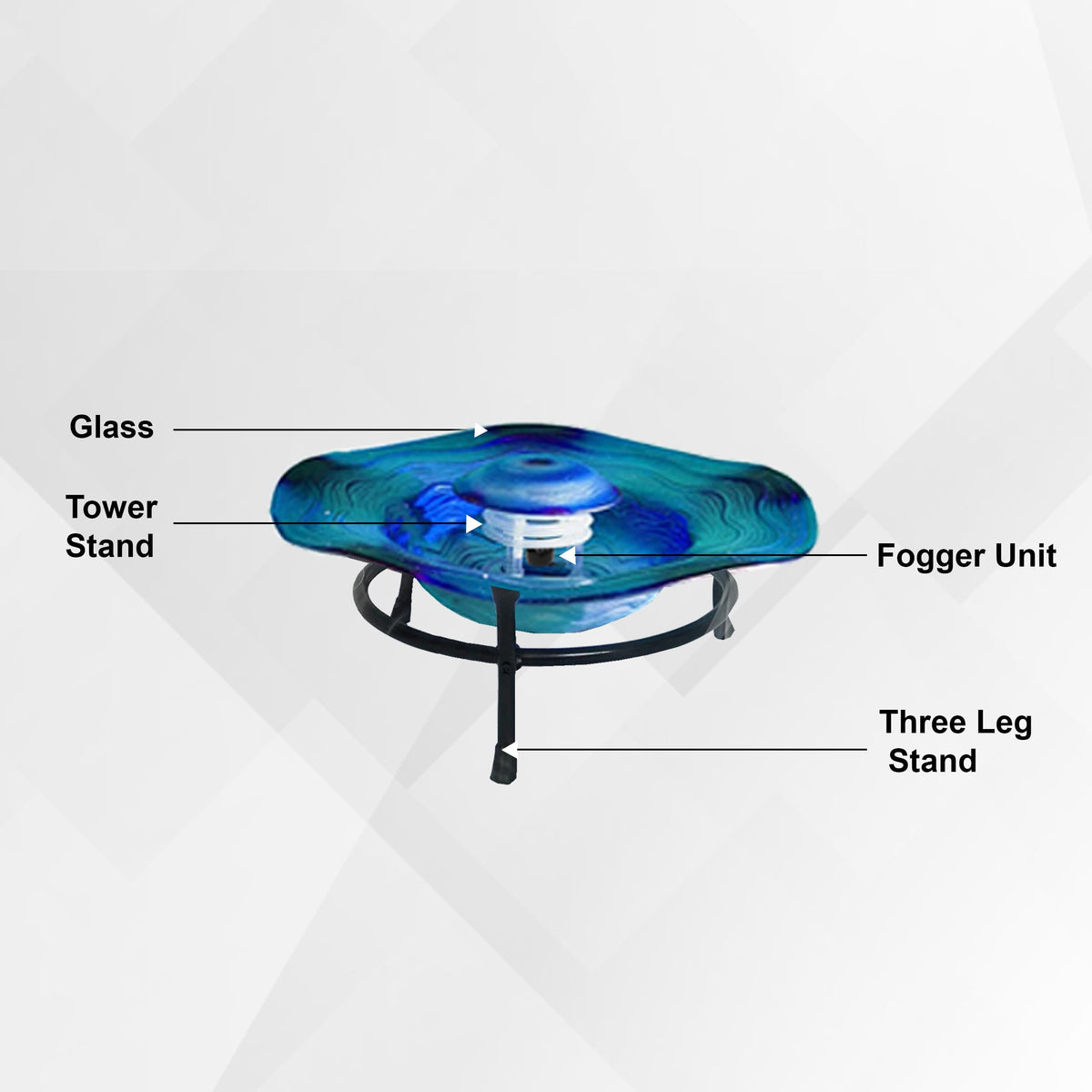 XBrand 8" Color-Changing LED Mist Indoor Tabletop Fountain, Freestanding Water Feature with Inline Control, Aromatherapy Humidifier, Glass & Metal, Blue