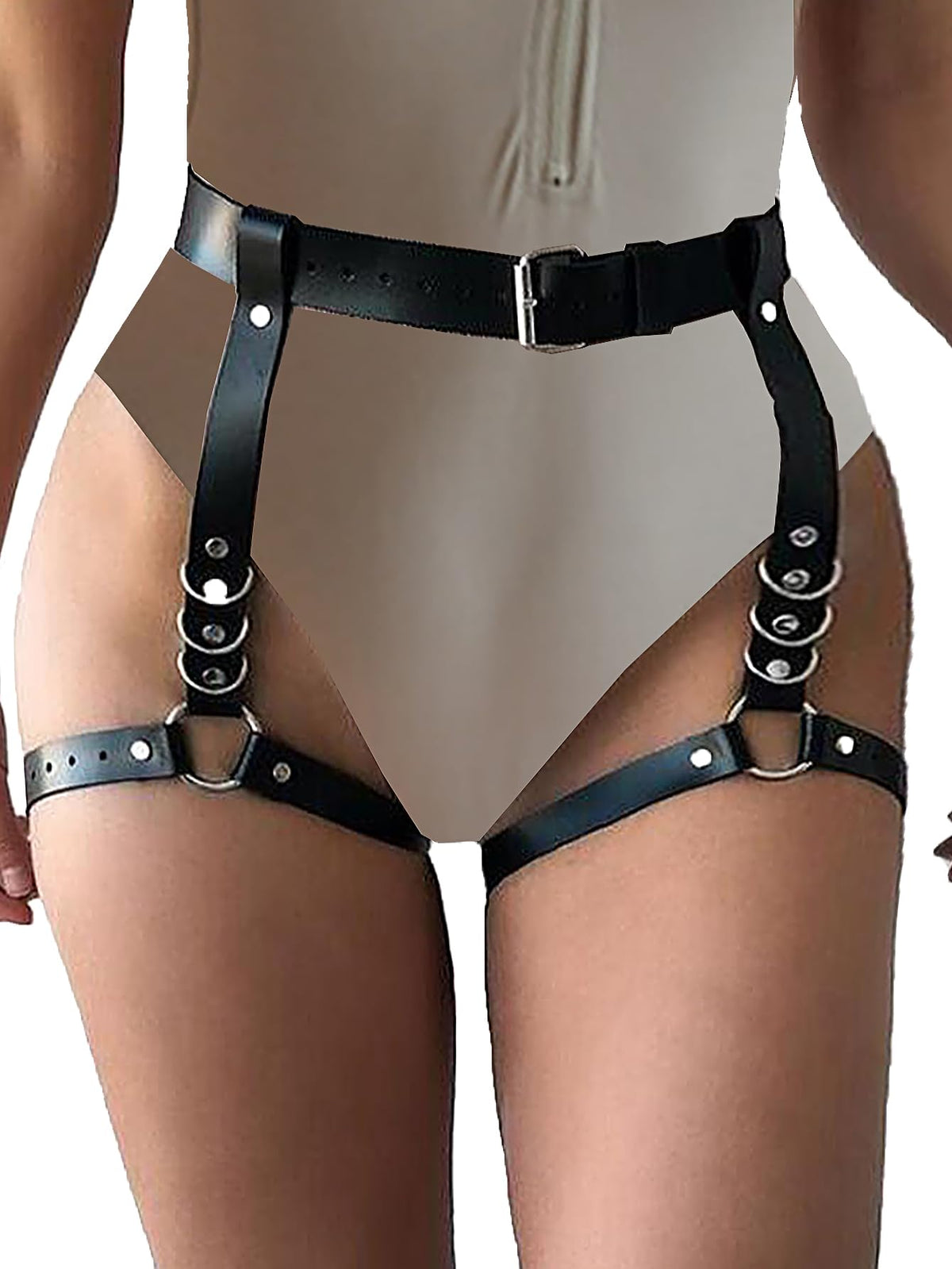 KJSUHFN Women's Garter Belts Punk Leather Adjustable Body Harness (Black, One Size)