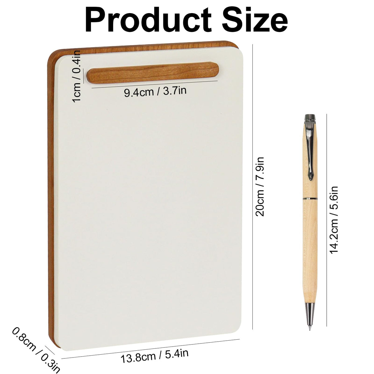 MultiBey Cherry Wood Memo Board - Magnetic Notepad Holder with 50 Custom-Cut Paper Refills and Wood Ballpoint Pen, Flush Writing Surface Wood Board for Menus, Checklists, Office Desk