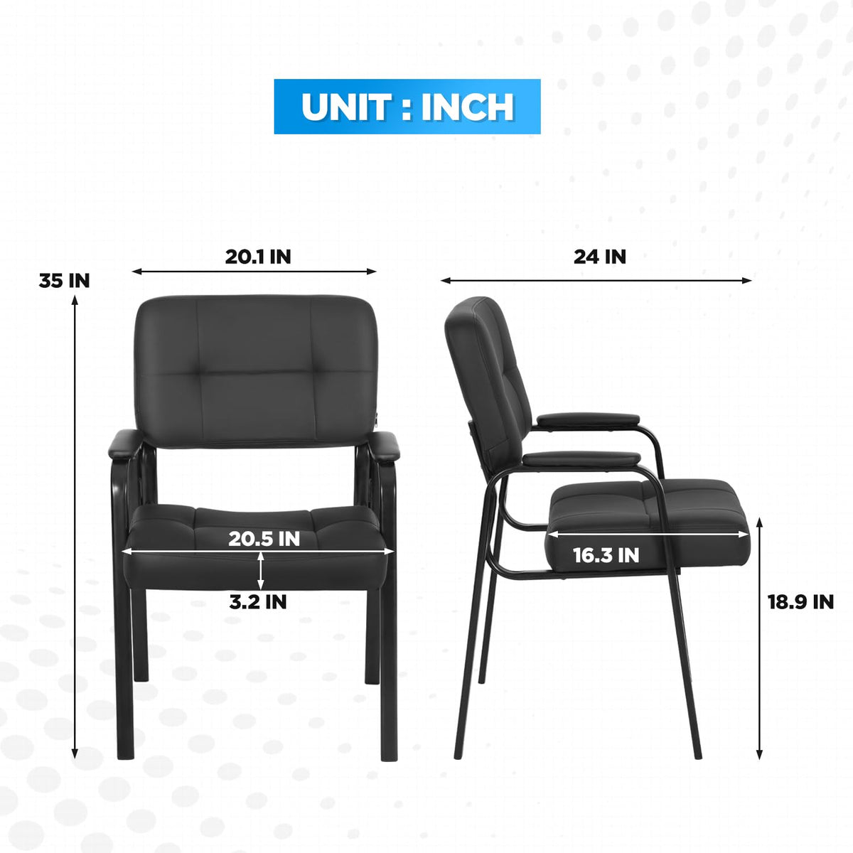 FDW Office Guest Chair Reception Chair Waiting Room Chairs with Padded Armrest PU Leather for Home Office Reception Meeting Room Chair Lobby No Wheels, Black