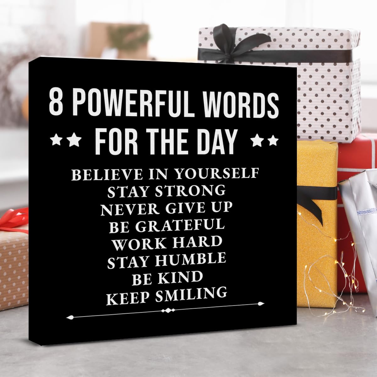Inspirational Wall Decor, Motivational Canvas Painting Wall Art for Men Teen Boy, Black and White Positive Quotes Posters for Bedroom Living Room Classroom Gym Office (8 X 8 Inches, Framed)