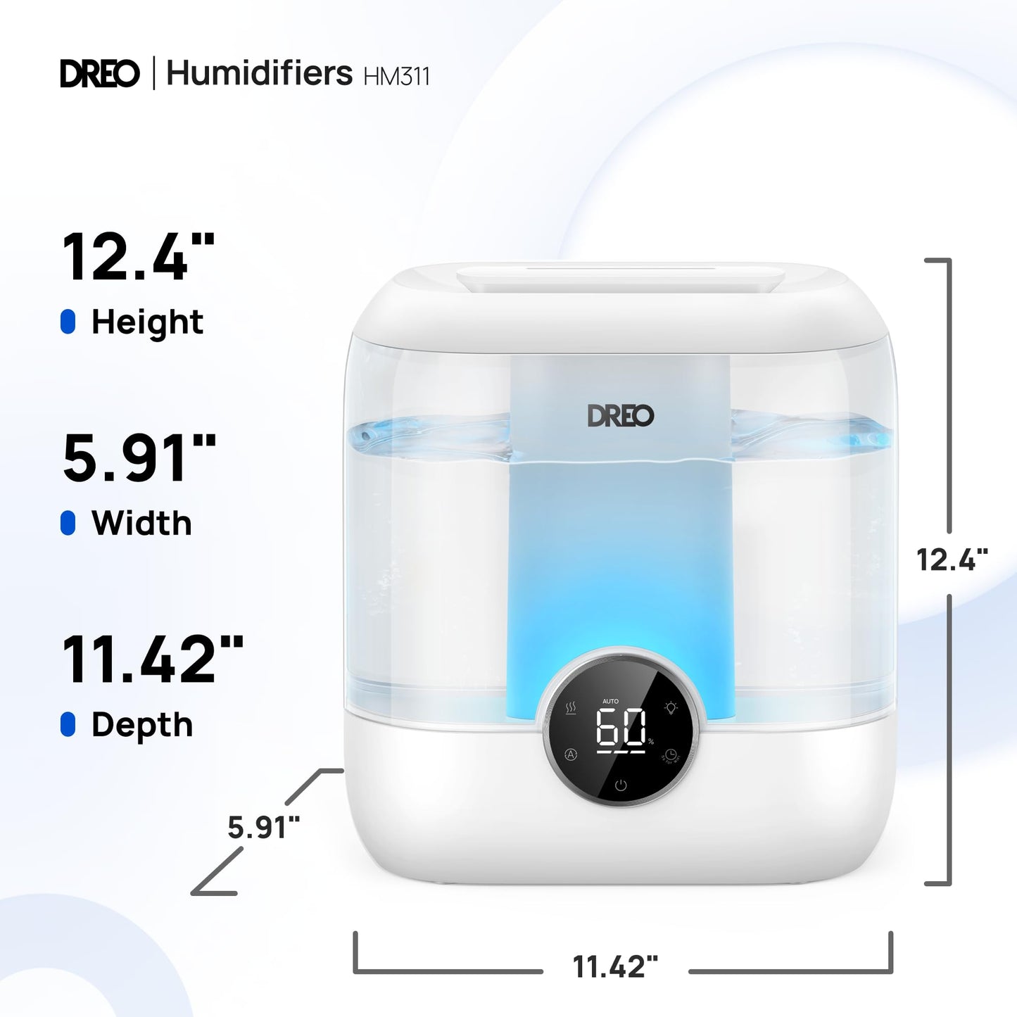 DREO Humidifiers for Bedroom, 6L Easy to Fill & Clean, 60H Runtime for Large room, 28 dB Quiet Cool Mist Air Humidifier for Plant, Baby Nursery, Home, Indoor, Night Light, Precise Humidity Control
