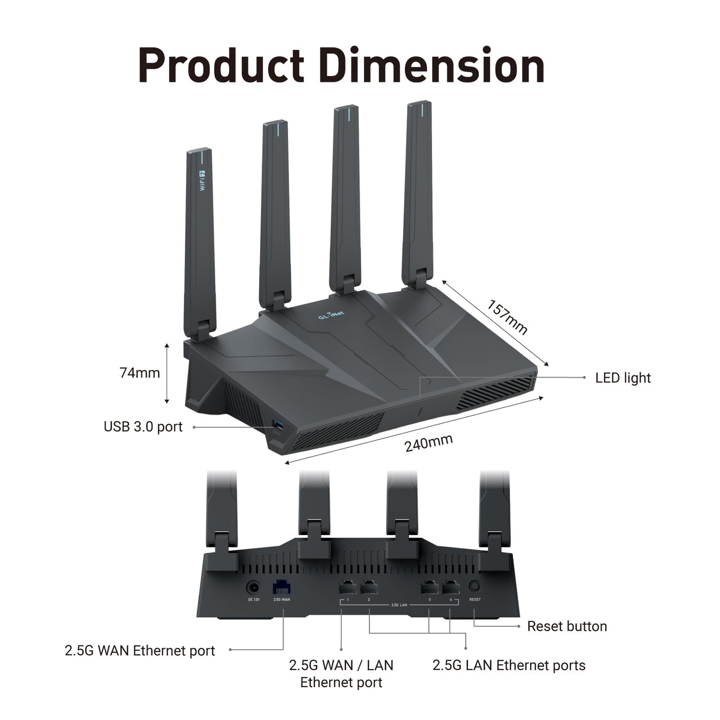 GL.iNet GL-BE6500 (Flint 3e) WiFi 7 Router, High-Speed WiFi Router for Wireless Internet w/VPN, 5 x 2.5G Ethernet Port for Fiber Optic Modem, Long Range Large Home, Business & Gaming Computer Routers