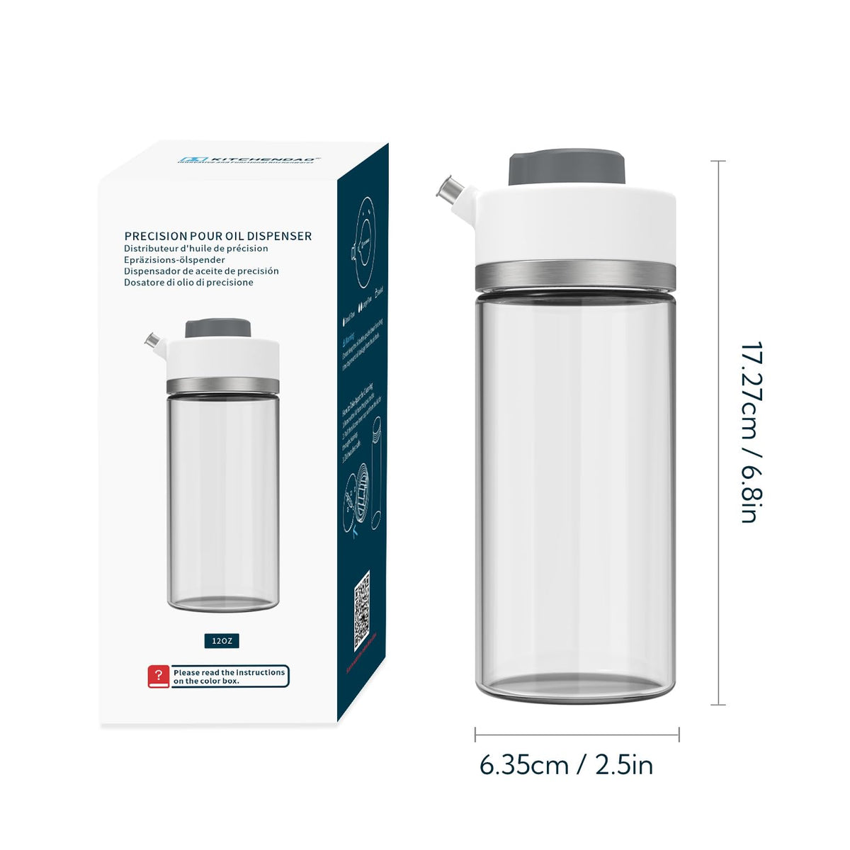 KITCHENDAO Precision Pour Glass Oil Dispenser with 3 Modes, Drip-free Spout, Two Adjustable Flowing Speed, 12 oz Vinegar Dispenser Bottle for Kitchen, Borosilicate Glass Olive Oil Bottle for Cooking