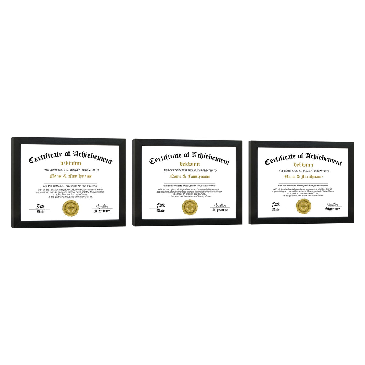 DEKWINN 8.5x11 Diploma Frame Certificate Document Frame Set of 3 with High Definition Glass,Picture Frame for Wall and Tabletop Display in Black