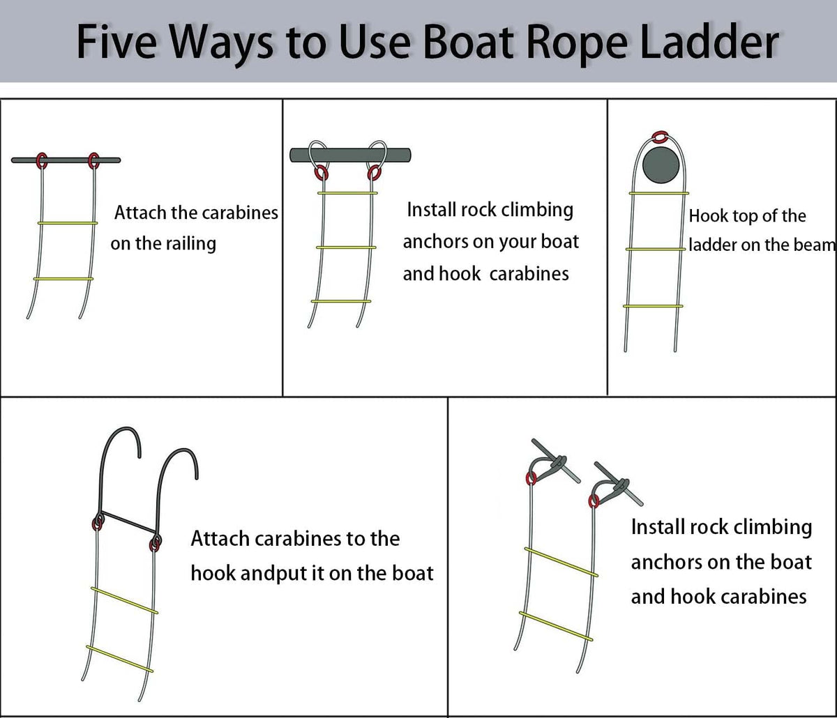 Boat Rope Ladder, 5 Step Heavy Duty 400Lbs Strength Rope Ladder for Inflatable Boat, Fishing Boat, Kayak, Motorboat, Canoeing,