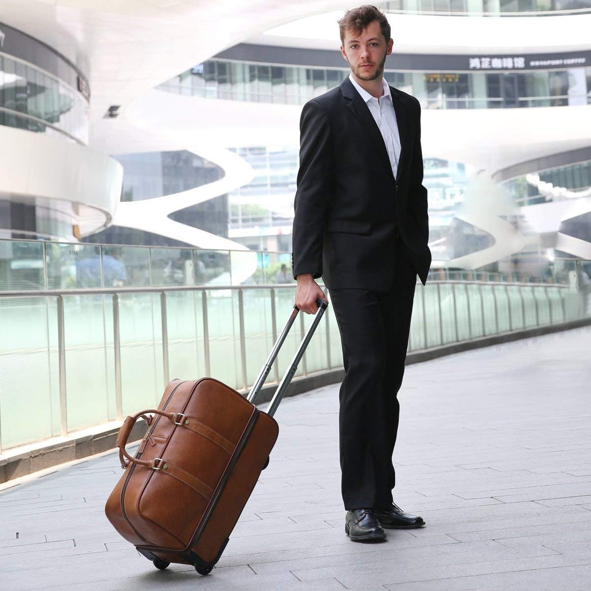 Leathario Leather Luggage travel duffle bag weekend overnight bag rolling suitcase