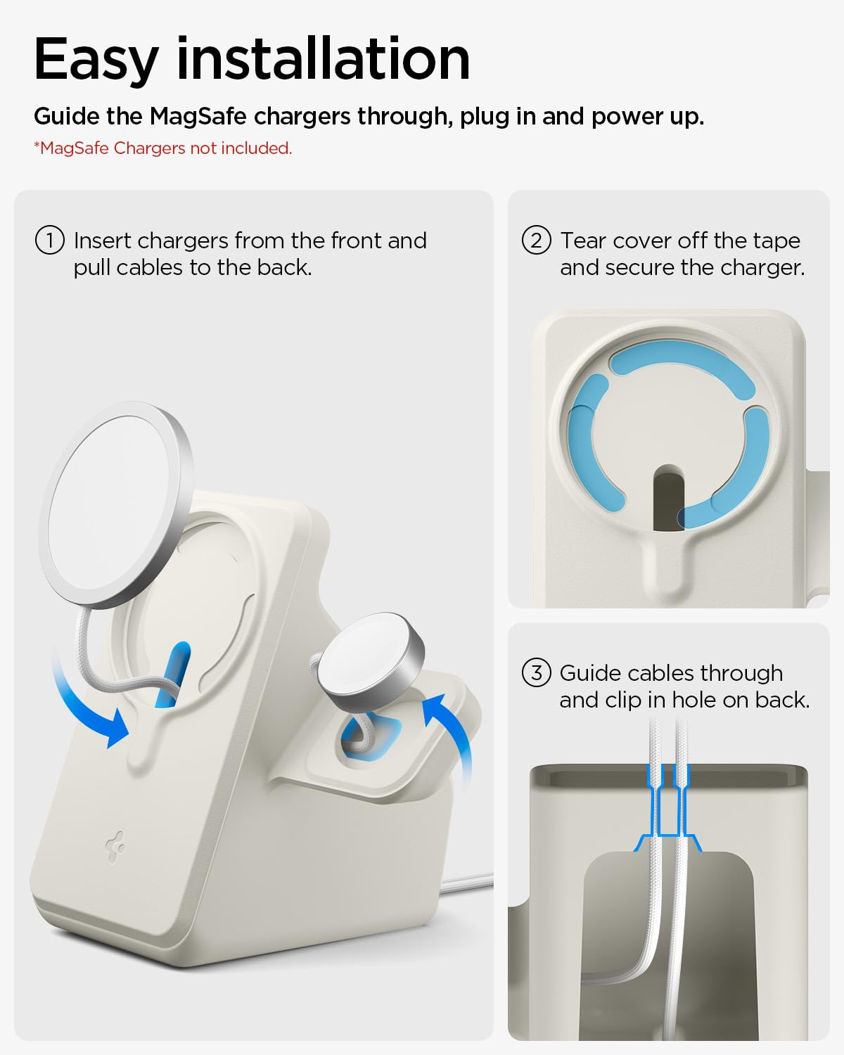 Spigen MagFit Duo Stand Designed for MagSafe Charger (25W) & Apple Watch Charger Holder for Desk Nightstand Premium Silicone Compatible with iPhone 17/16/15/14/13/12 All Apple Watches - Dune Beige