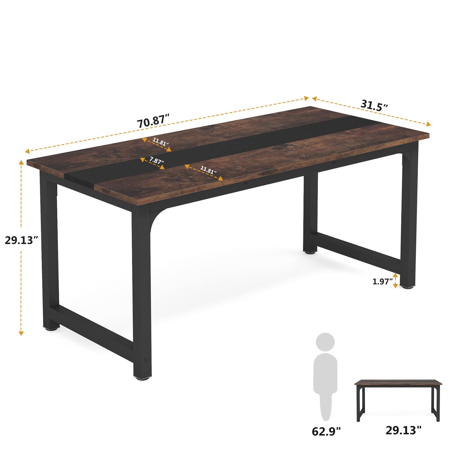 Tribesigns 70.8”Executive Desk, Large Office Computer Desk with Thicken Frame, Modern Simple Workstation Business Furniture for Home Office, Vintage Brown/Black