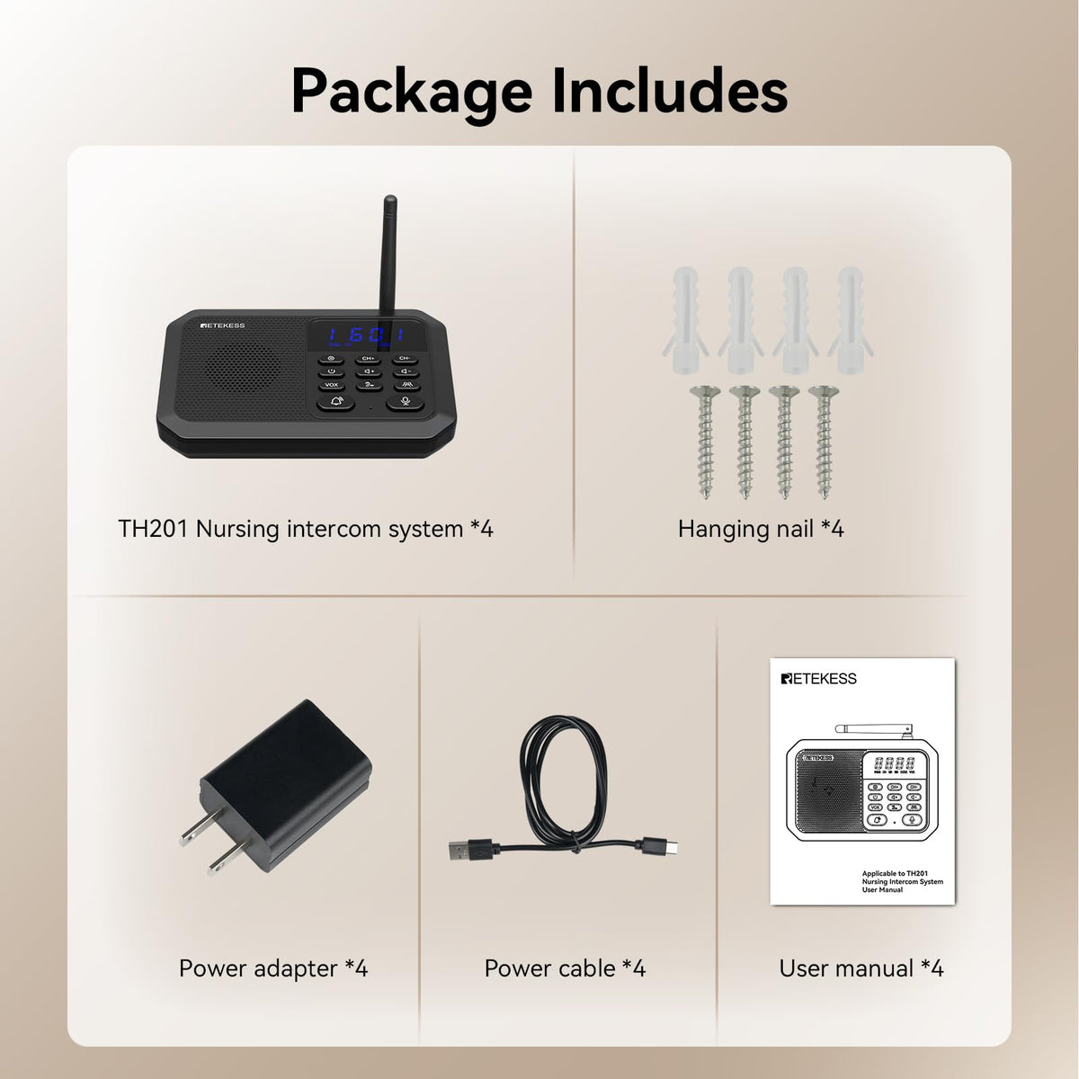 Retekess TH201 Wireless Intercom System, Room to Room Intercom, 1 Mile Working Distance, Plug and Play, Intercom Communication System for Business