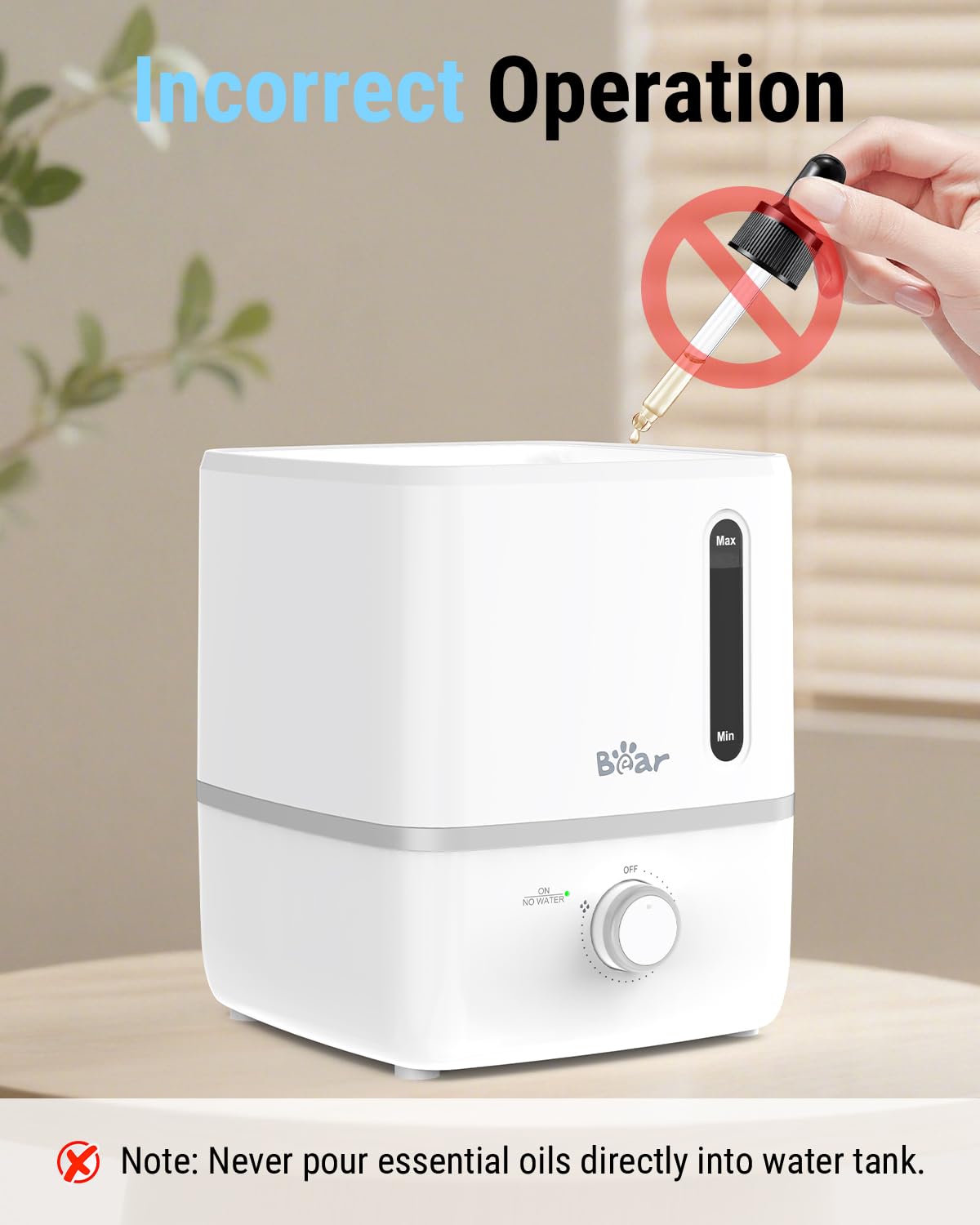 Bear Humidifiers for Bedroom, 2.5L Cool Mist Humidifiers and Oil Diffuser, Quiet Rapid humidifiers for Home Whole House, with Adjustable Mist Output and Auto Shut-off, White