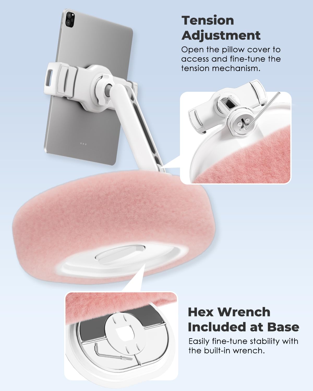 Viozon Tablet Pillow Stand,Kindle Pillow Stand, Compatible with 4-11" Tablet/Phone with Small Bowl, Kindle Holder Accessories,Idea for Reading and Video Watching On Bed,Pink