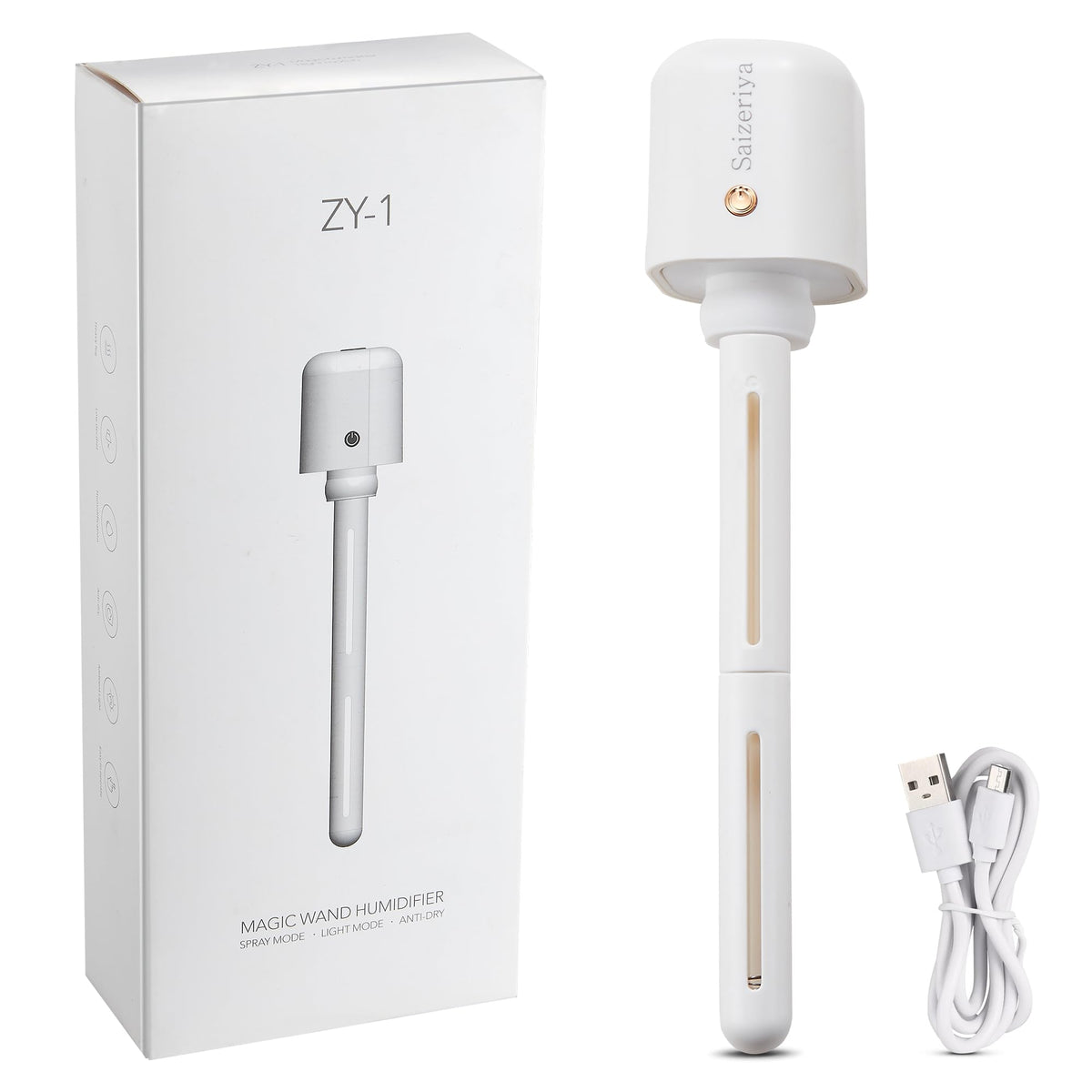 Saizeriya Mini Humidifier, Portable Humidifiers for Travel, White Small Personal Mist Maker with USB Use Quiet Air Diffuser with Adjustable Length for Car Bedroom Office Use