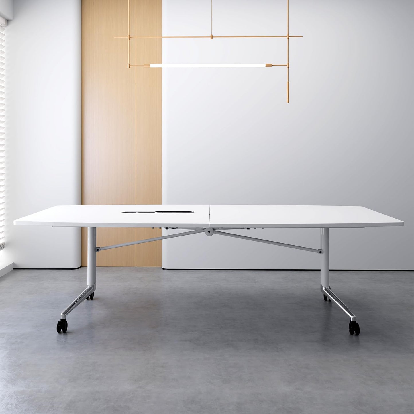 7.5FT Folding Conference Room Table for 6-8 People, 90.6" Meeting Seminar Table with Power Outlets & Cable Grommets Metal Frame for Office Conference, Executive & Collaborative Spaces (1, G, 90.6in)