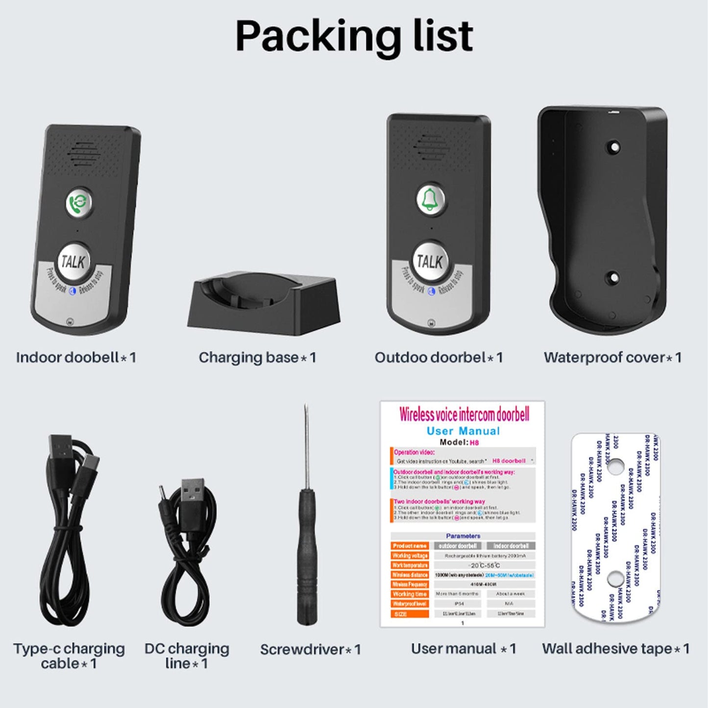 Intercoms Wireless for Home, 1500 Meters 2 Charging Methods Wireless Intercom System Long Range Wireless Doorbell Intercom Doorbell Intercomunicador for Home Security Intercom