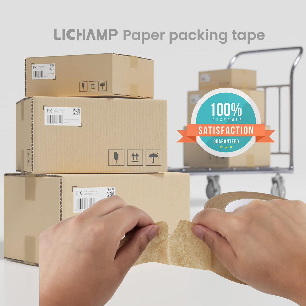 Lichamp Kraft Packing Tape, Brown Paper Gummed Tape for Packing Boxes, Shipping Cardboard and Carton Sealing, 18 Rolls x 2 inch x 55 Yard x 7 mil, B218BR