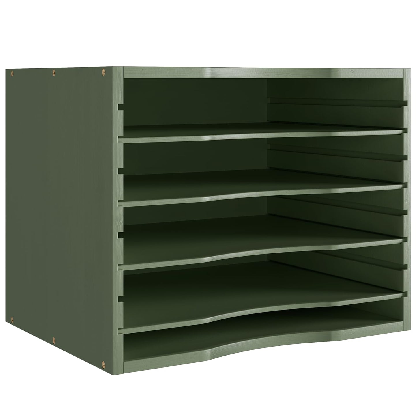 Bamjoy Bamboo 5 Tier Desktop Organizer, Paper Organizer Mail Sorter, File Holder Letter Document Storage with Adjustable Shelves for School Home Office, Forest Green