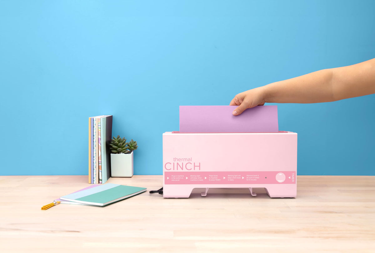 We R Memory Keepers Thermal Cinch Binding Machine Pink 12 Inch, Includes Thermal Book Binding Machine, Book Spines, and Clips, Create DIY Journals, Notebooks, Scrapbooks, Photo Books, and Documents