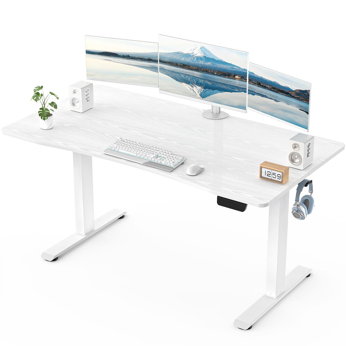 Veken 55 x 28 Inch Electric Standing Desk with Adjustable Height, Sit to Stand Computer Table for Study, Work or Gaming, Home Office Desk White